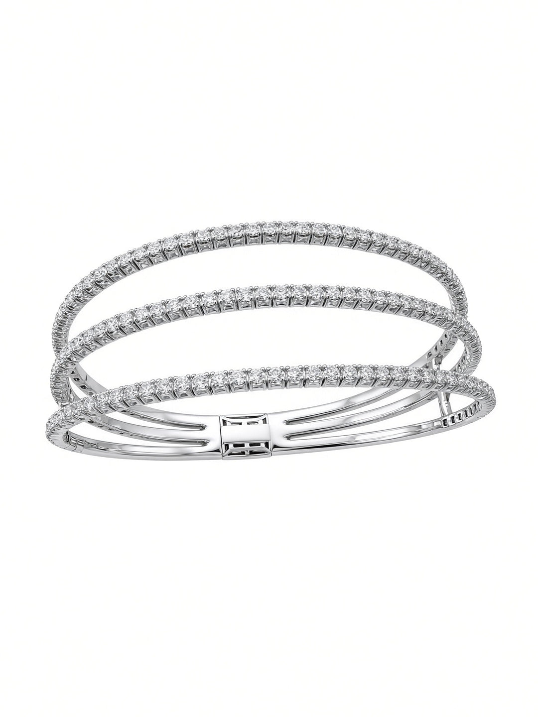 14K White Gold Three-Row Natural Diamond Bangle – 3.26 CT