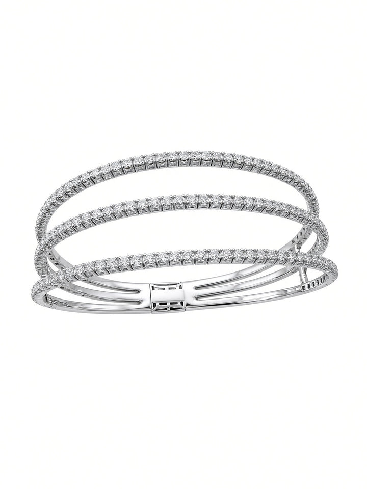 14K White Gold Three-Row Natural Diamond Bangle – 3.26 CT