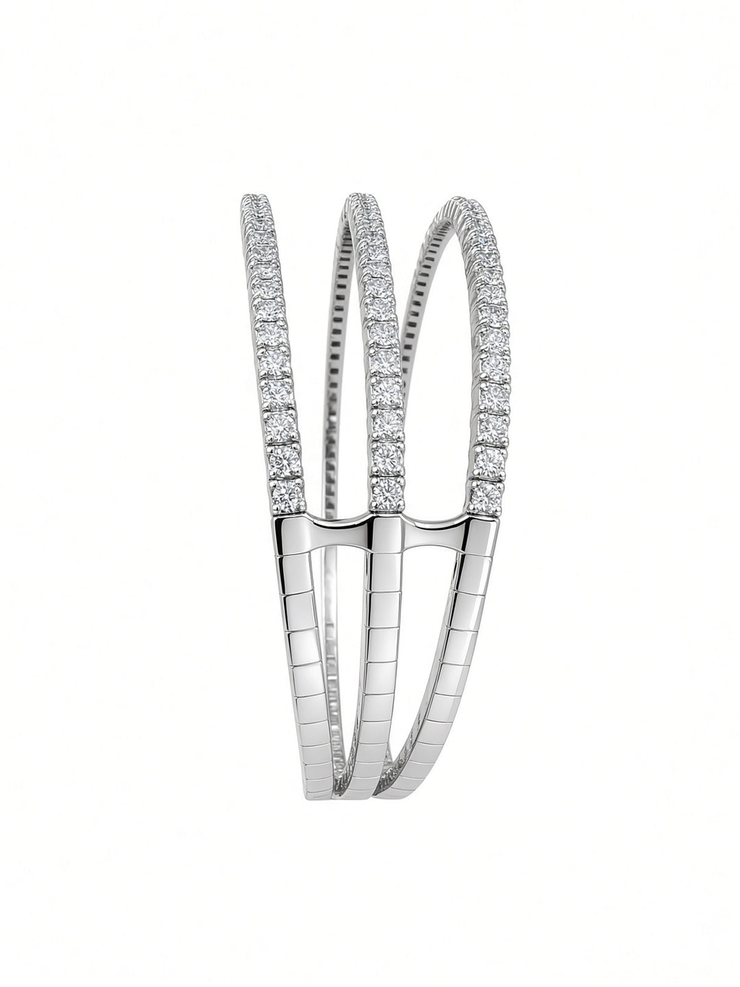 14K White Gold Three-Row Natural Diamond Bangle – 3.26 CT