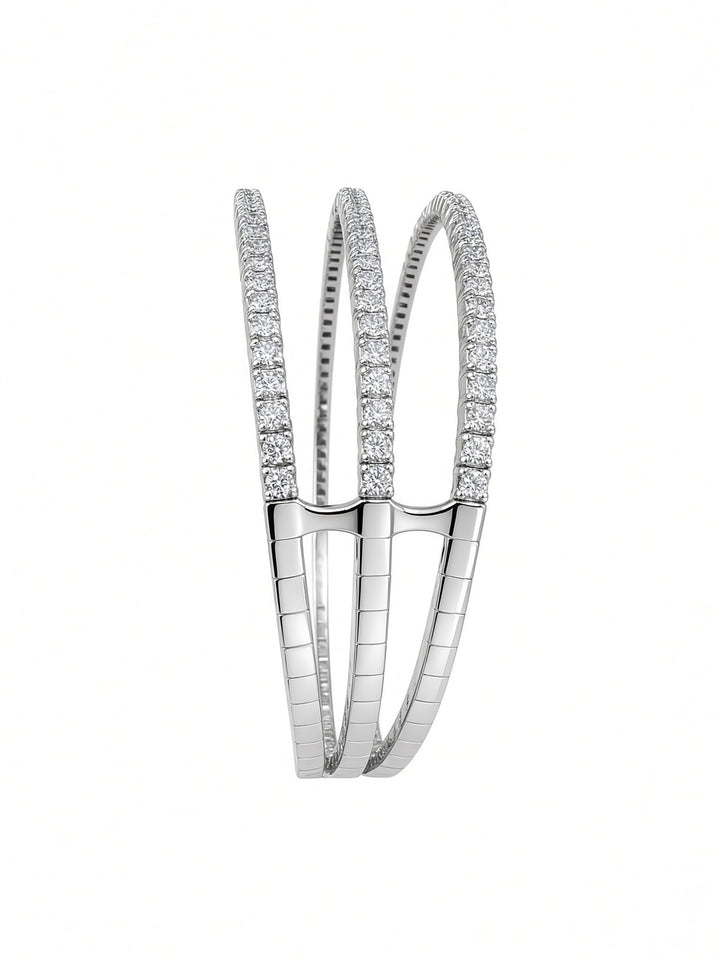 14K White Gold Three-Row Natural Diamond Bangle – 3.26 CT