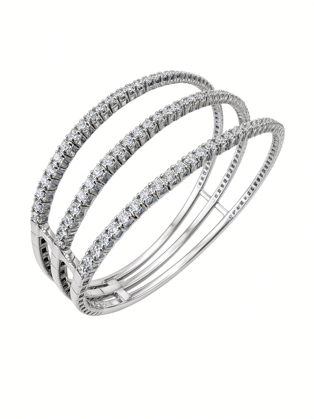 14K White Gold Three-Row Natural Diamond Bangle – 3.26 CT