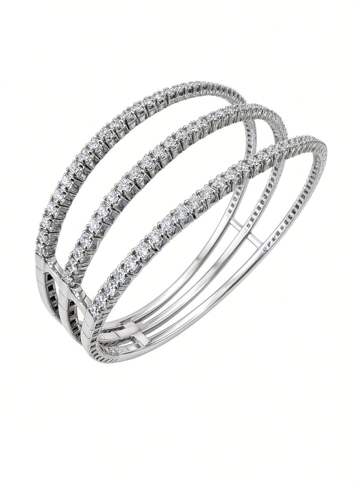 14K White Gold Three-Row Natural Diamond Bangle – 3.26 CT