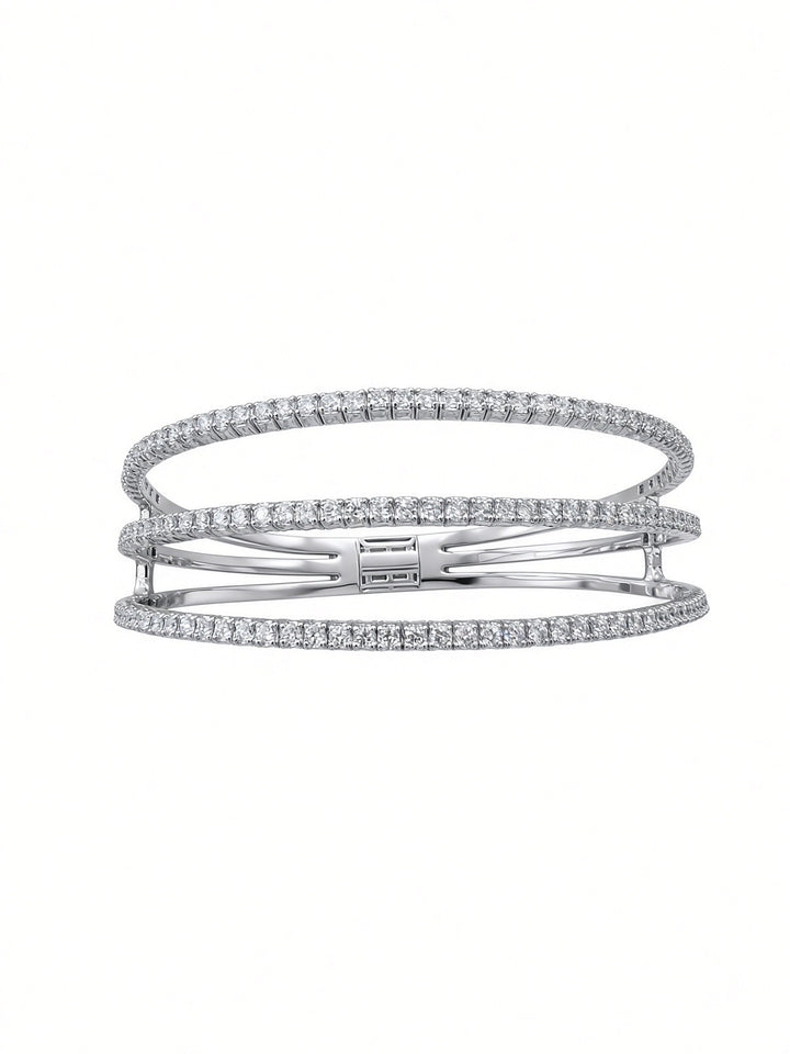 14K White Gold Three-Row Natural Diamond Bangle – 3.26 CT