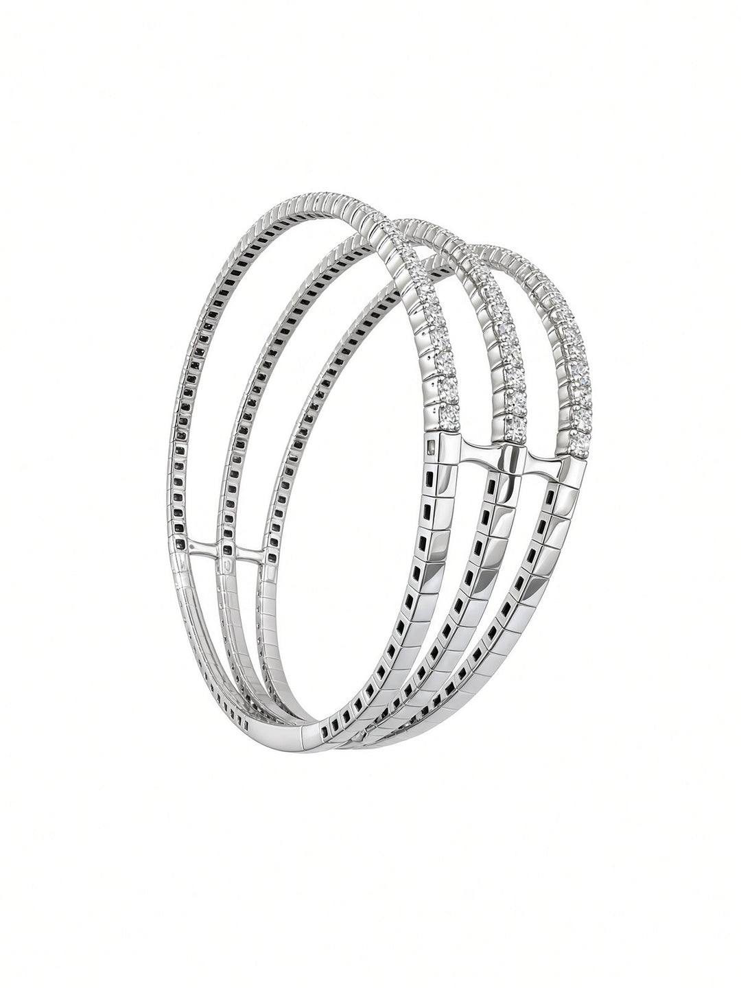 14K White Gold Three-Row Natural Diamond Bangle – 3.26 CT
