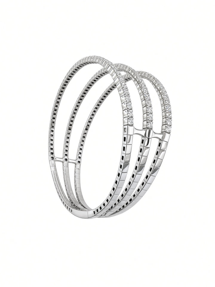 14K White Gold Three-Row Natural Diamond Bangle – 3.26 CT