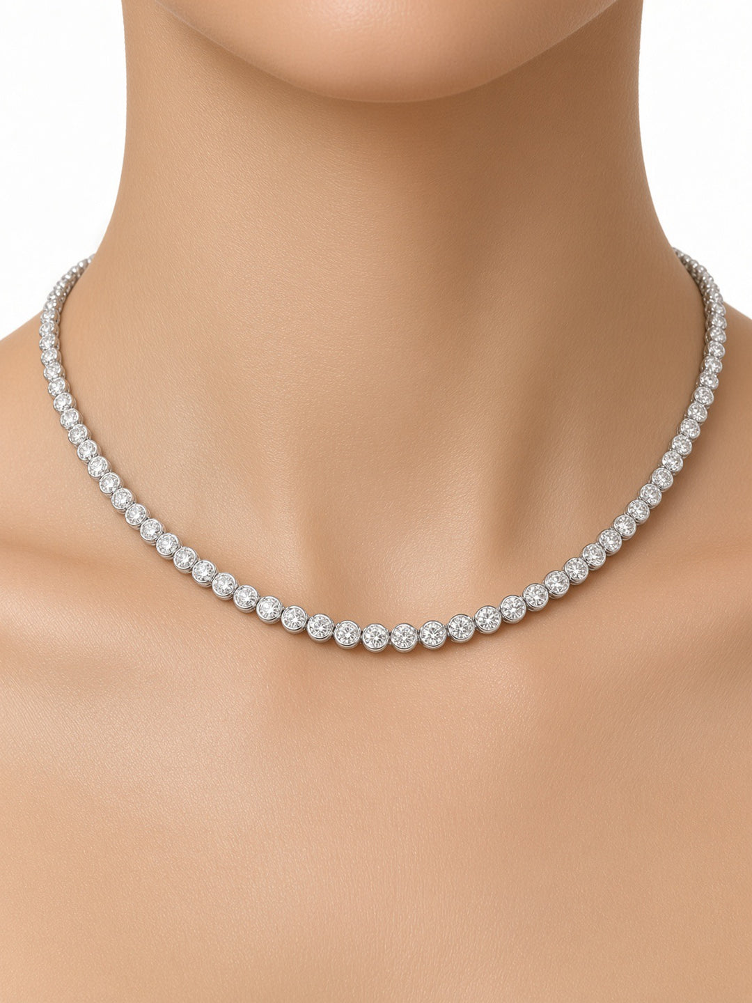 7.08CT Bezel-Set Lab Diamond Tennis Necklace in 14K White Gold – 18"