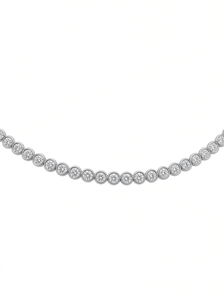 7.08CT Bezel-Set Lab Diamond Tennis Necklace in 14K White Gold – 18"