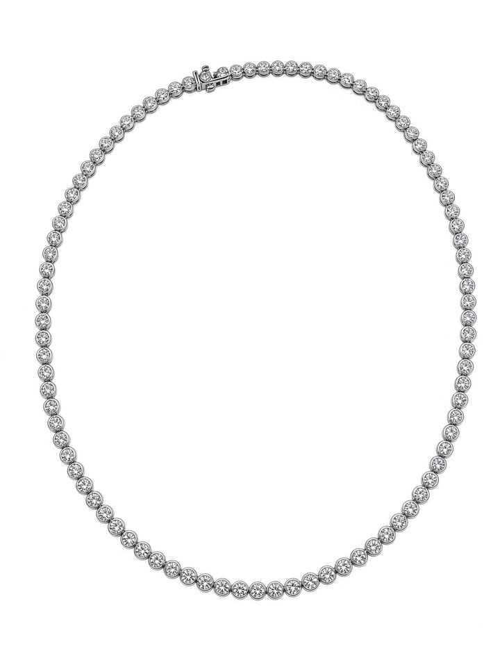 7.08CT Bezel-Set Lab Diamond Tennis Necklace in 14K White Gold – 18"