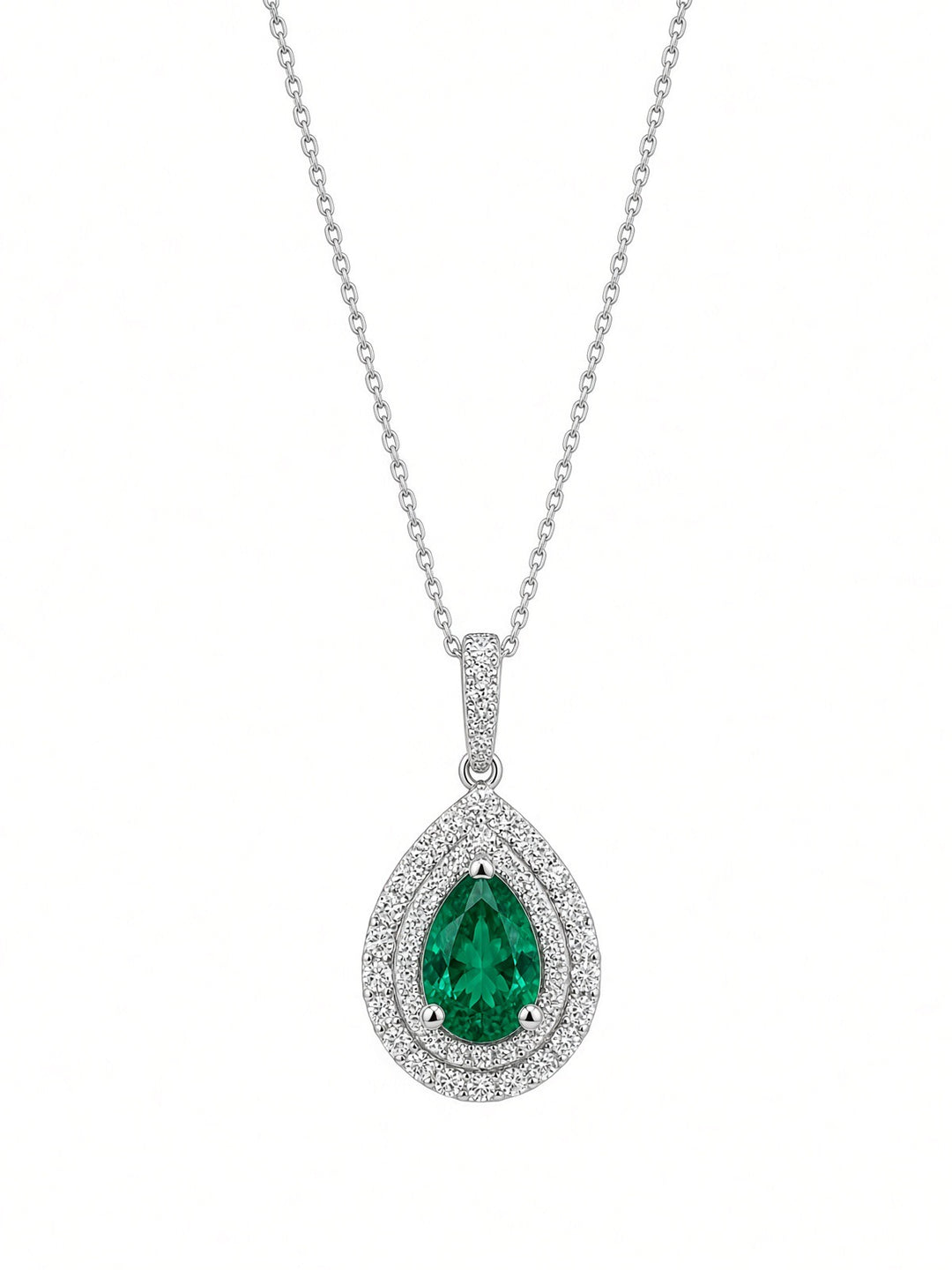 Aria 1.14CT Lab Emerald &amp; Natural Diamond Pendant in 18K White Gold on a 14K White Gold Chain