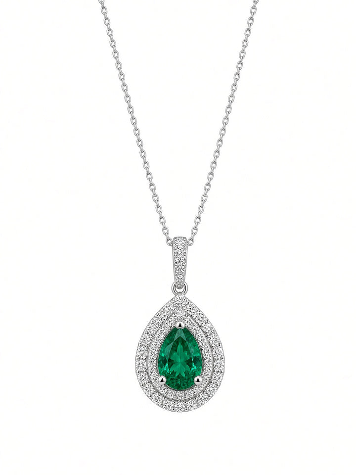 Aria 1.14CT Lab Emerald &amp; Natural Diamond Pendant in 18K White Gold on a 14K White Gold Chain
