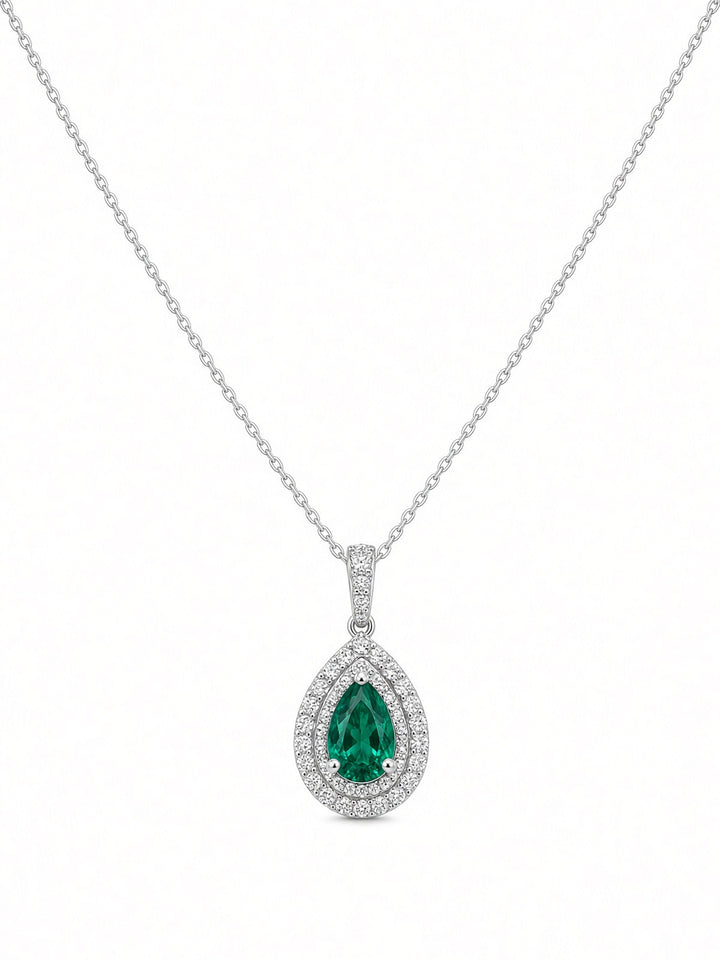 Aria 1.14CT Lab Emerald &amp; Natural Diamond Pendant in 18K White Gold on a 14K White Gold Chain