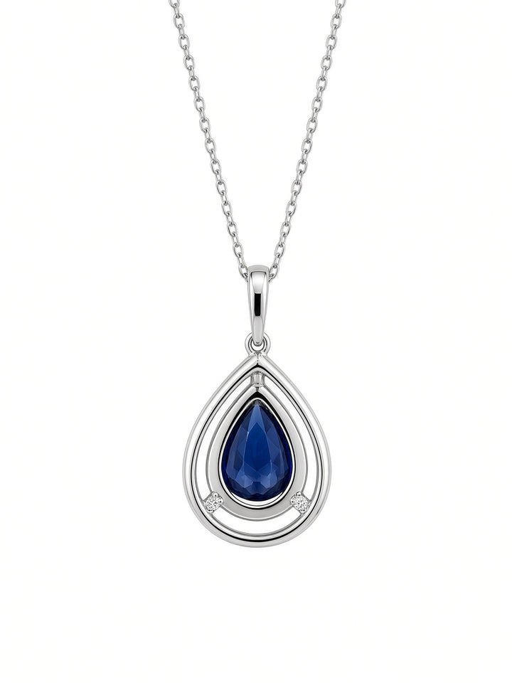 Aria 2.51CT Lab Sapphire &amp; Natural Diamond Pendant in 18K White Gold and 14K White Gold Chain