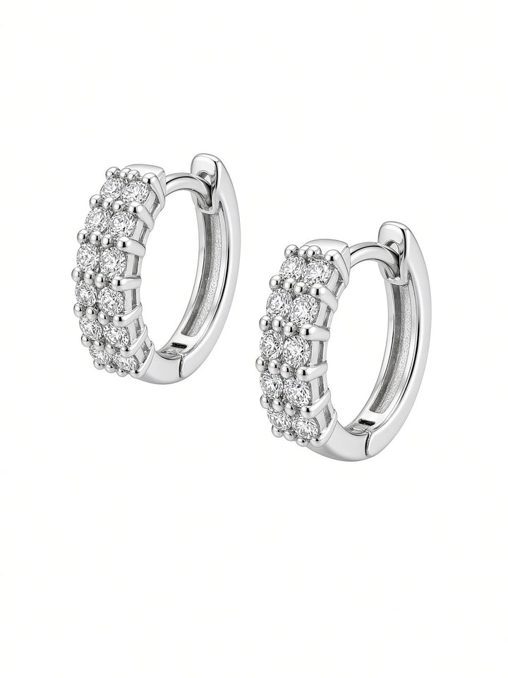 0.57CT Lab Diamond Double-Row Huggy Hoop Earrings in 14K White Gold
