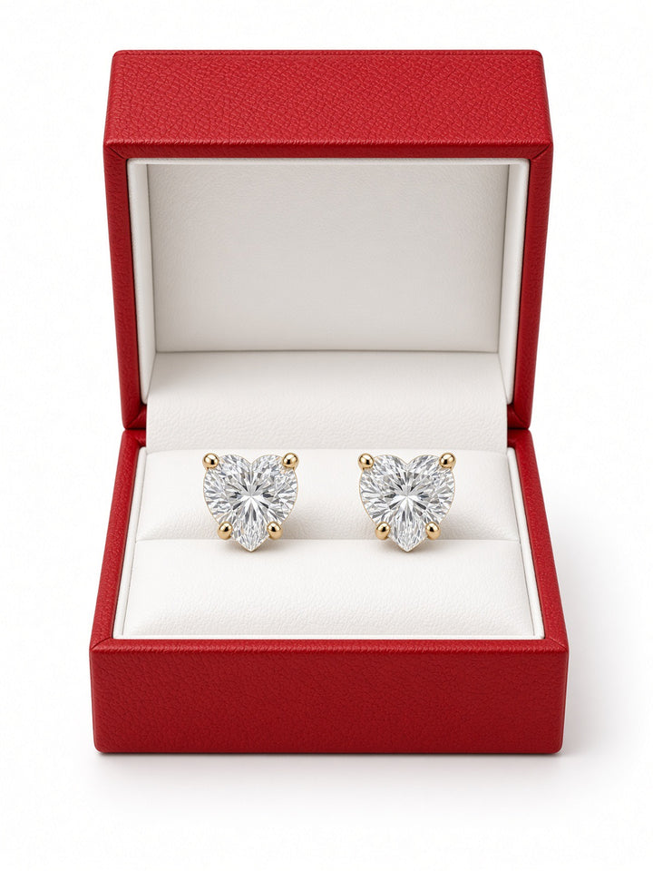 2.03CT Lab Diamond Heart Stud Earrings in 14K Yellow Gold