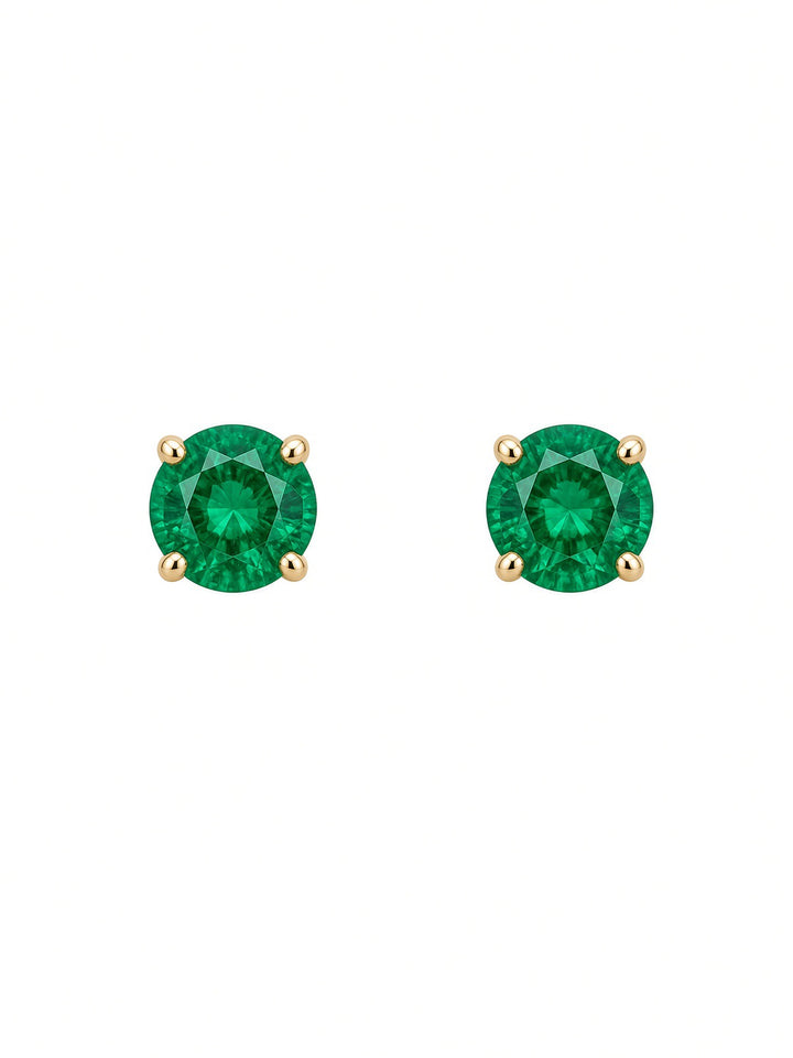 2.48CT Lab-Grown Emerald Green Stud Earrings in 14K Yellow Gold