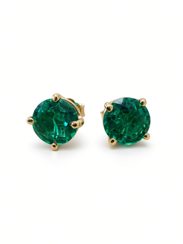 2.48CT Lab-Grown Emerald Green Stud Earrings in 14K Yellow Gold