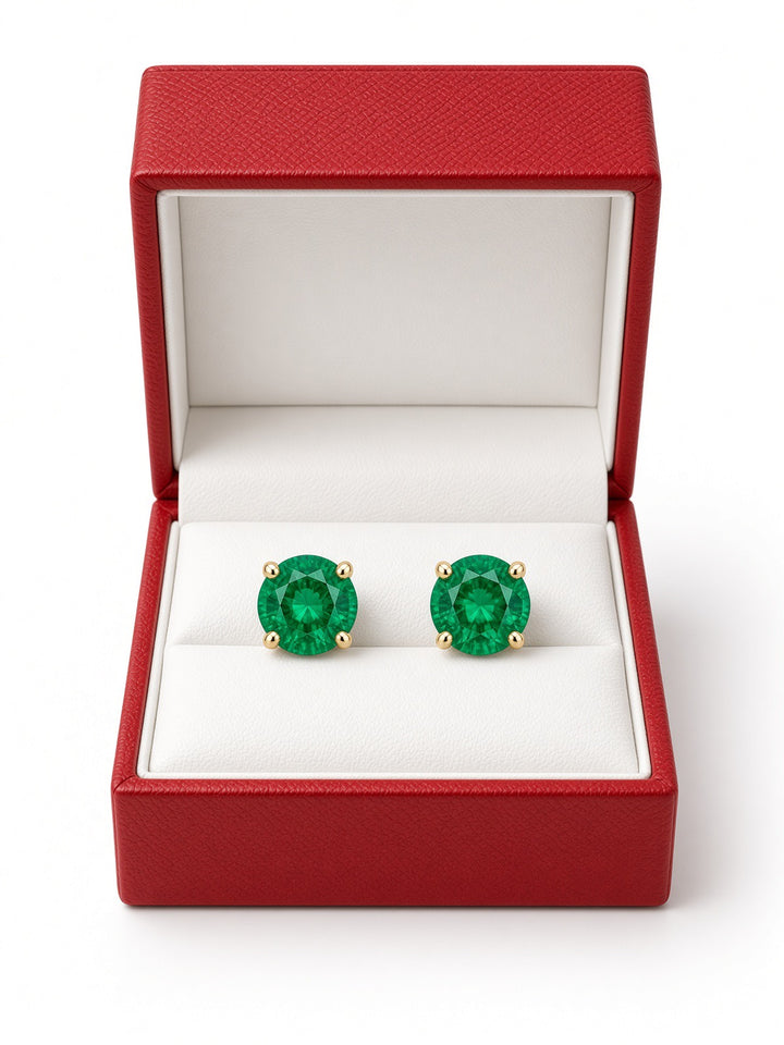 2.48CT Lab-Grown Emerald Green Stud Earrings in 14K Yellow Gold