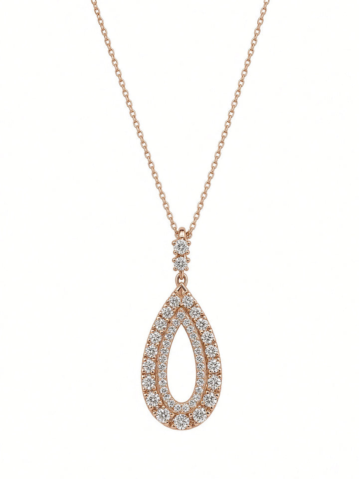 1.22CT Natural Round Brilliant Diamond Pendant Necklace in 14K Rose Gold