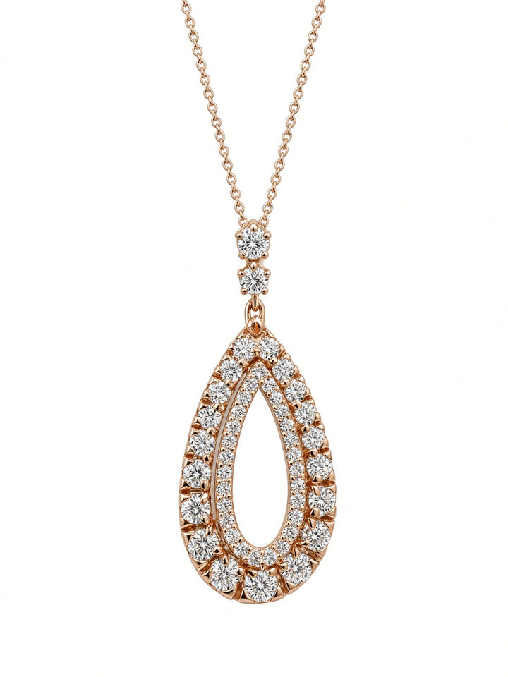 1.22CT Natural Round Brilliant Diamond Pendant Necklace in 14K Rose Gold