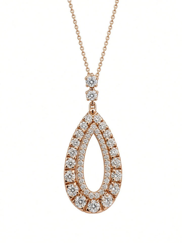 1.22CT Natural Round Brilliant Diamond Pendant Necklace in 14K Rose Gold