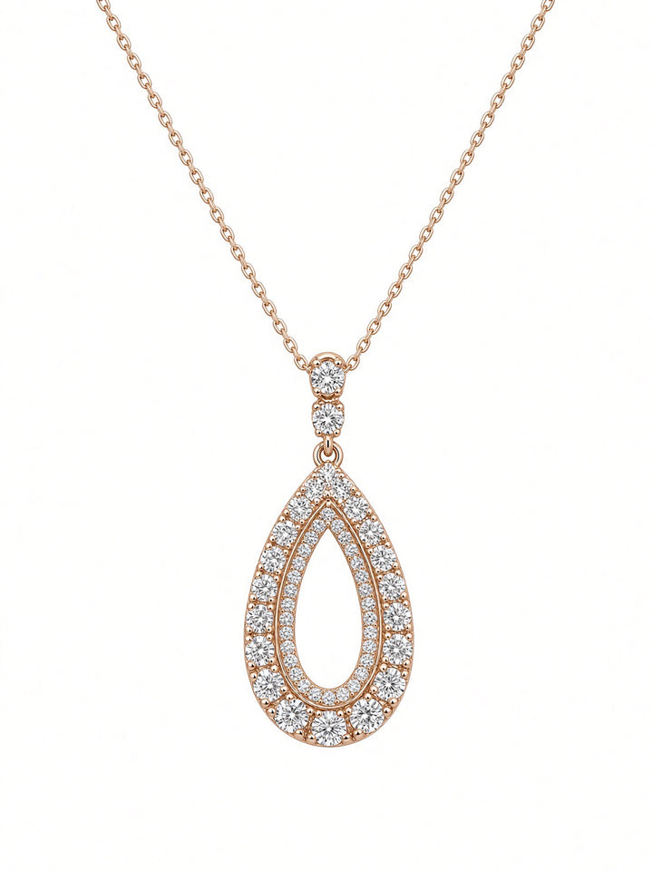 1.22CT Natural Round Brilliant Diamond Pendant Necklace in 14K Rose Gold