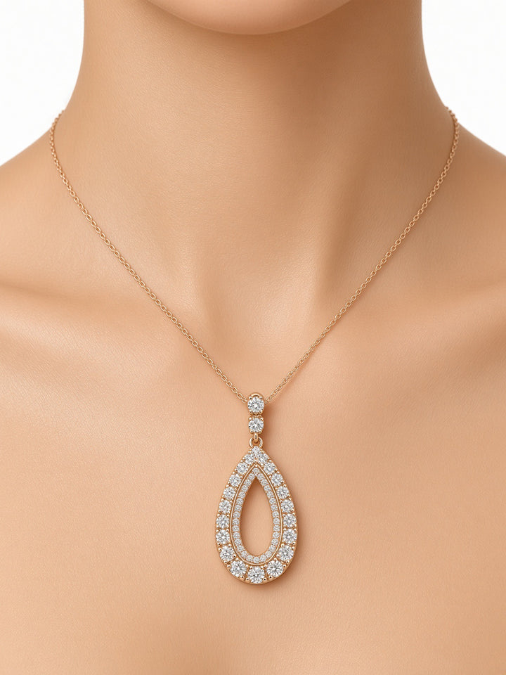 1.22CT Natural Round Brilliant Diamond Pendant Necklace in 14K Rose Gold