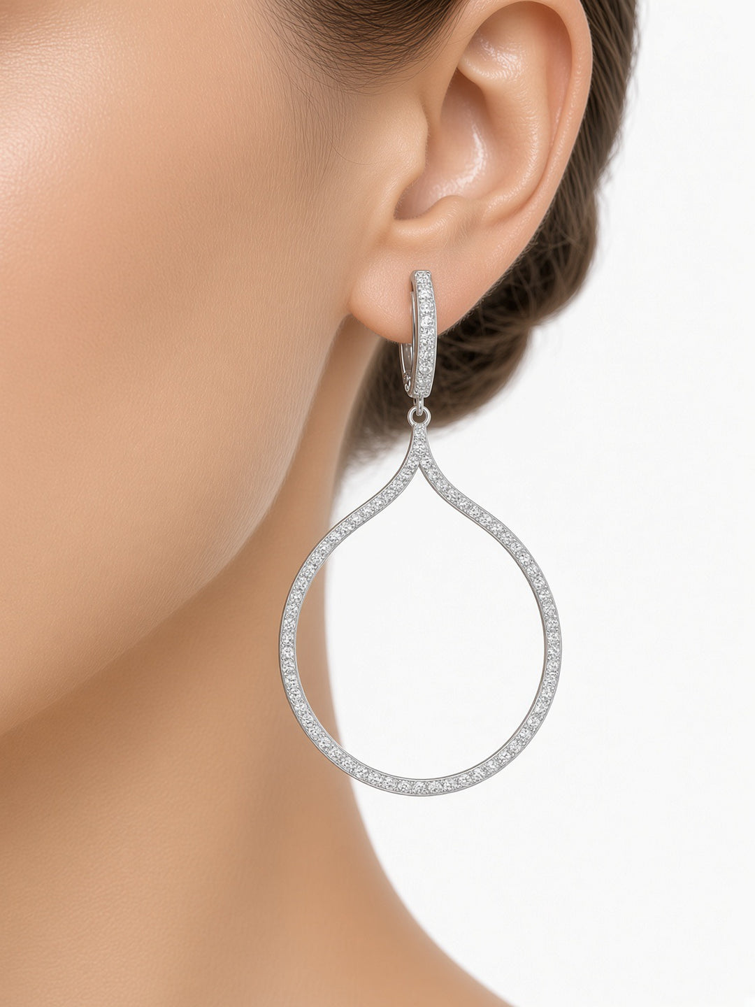 Italian Design 2.31CT Natural Diamond Hoop Earrings in 18K White Gold