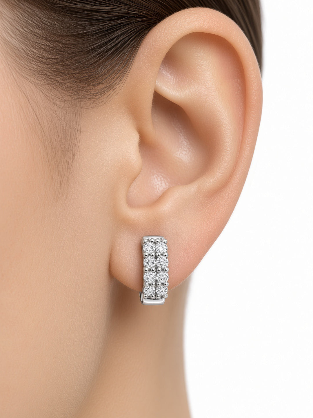 0.57CT Lab Diamond Double-Row Huggy Hoop Earrings in 14K White Gold