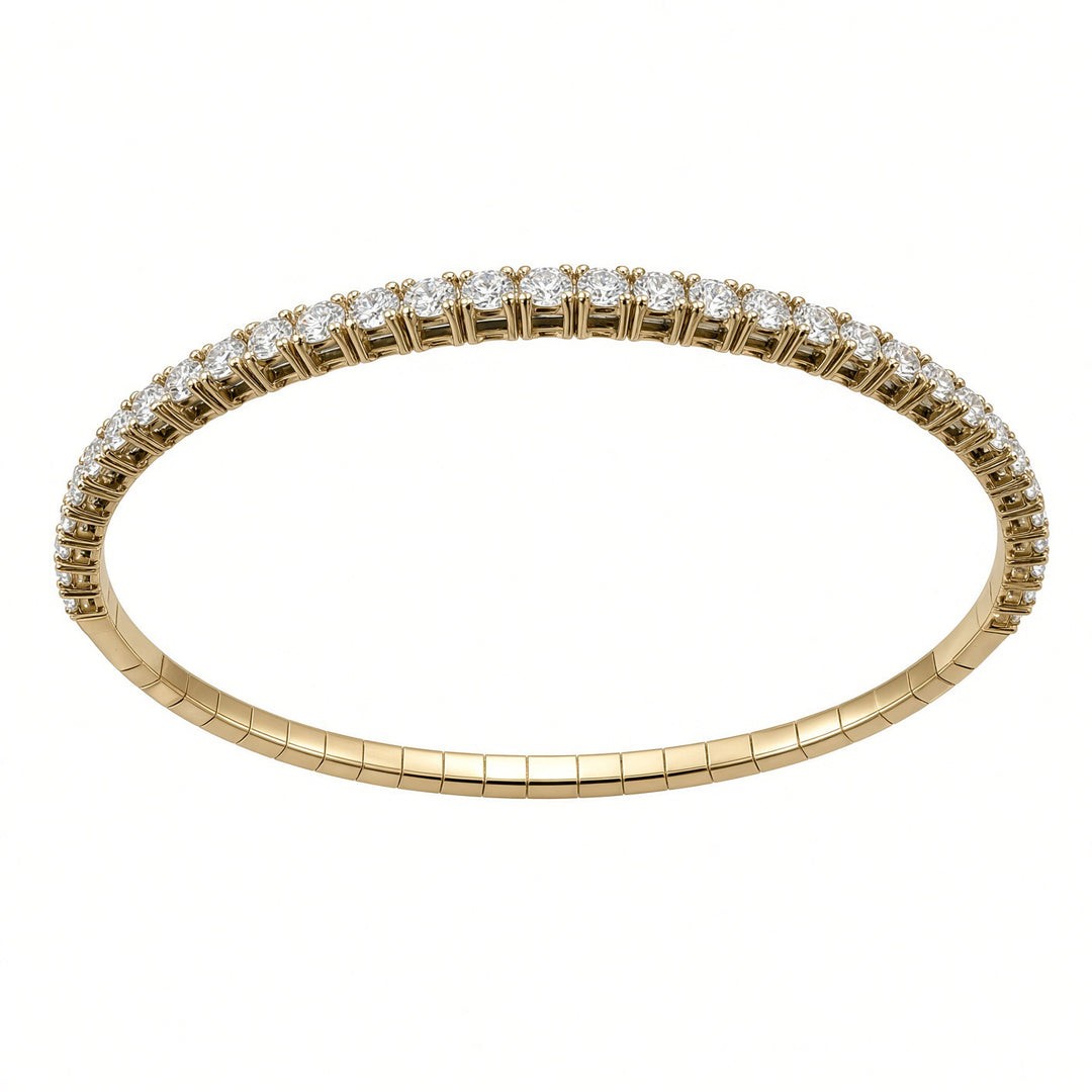 2.39CT Round Brilliant Lab-Grown Diamond Flexible Bangle Bracelet in 14K Yellow or White Gold