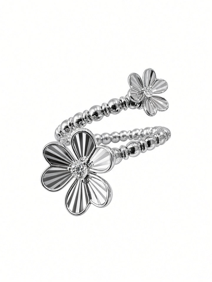 14K Gold Spiral Flower Ring with 0.09CT Lab Grown Diamonds
