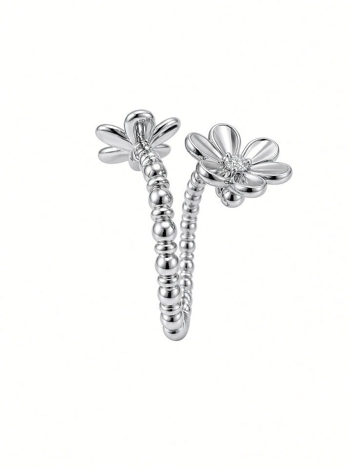 14K Gold Spiral Flower Ring with 0.09CT Lab Grown Diamonds