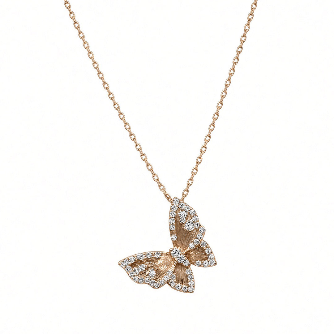 18K Rose Gold Butterfly Pendant Necklace with 0.45CT Natural Diamonds