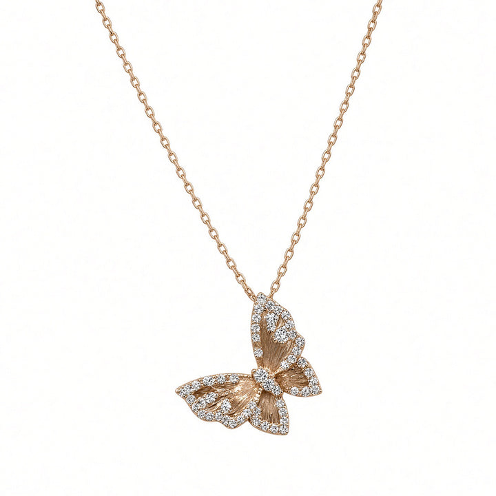 18K Rose Gold Butterfly Pendant Necklace with 0.45CT Natural Diamonds