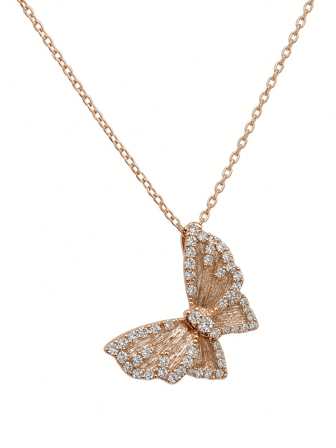 18K Rose Gold Butterfly Pendant Necklace with 0.45CT Natural Diamonds
