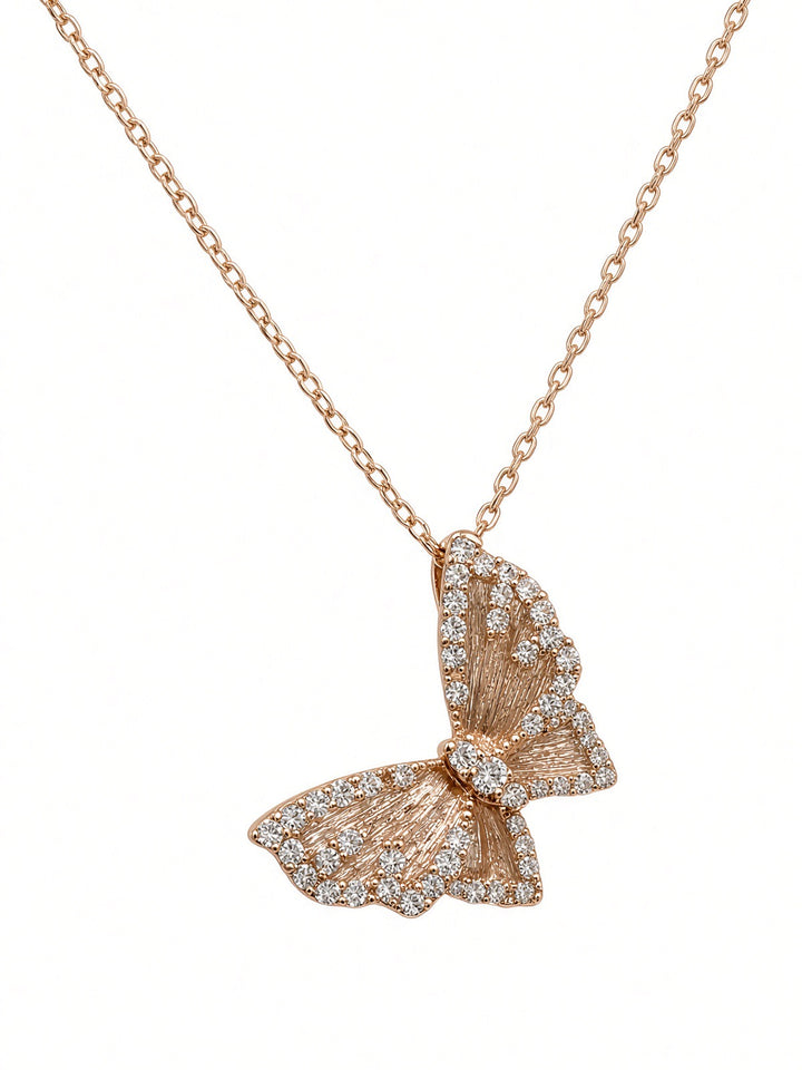 18K Rose Gold Butterfly Pendant Necklace with 0.45CT Natural Diamonds