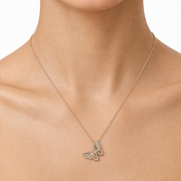 18K Rose Gold Butterfly Pendant Necklace with 0.45CT Natural Diamonds