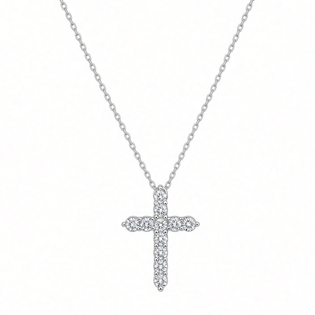 14K White Gold Lab-Grown Diamond Cross Pendant Necklace – 0.64CT