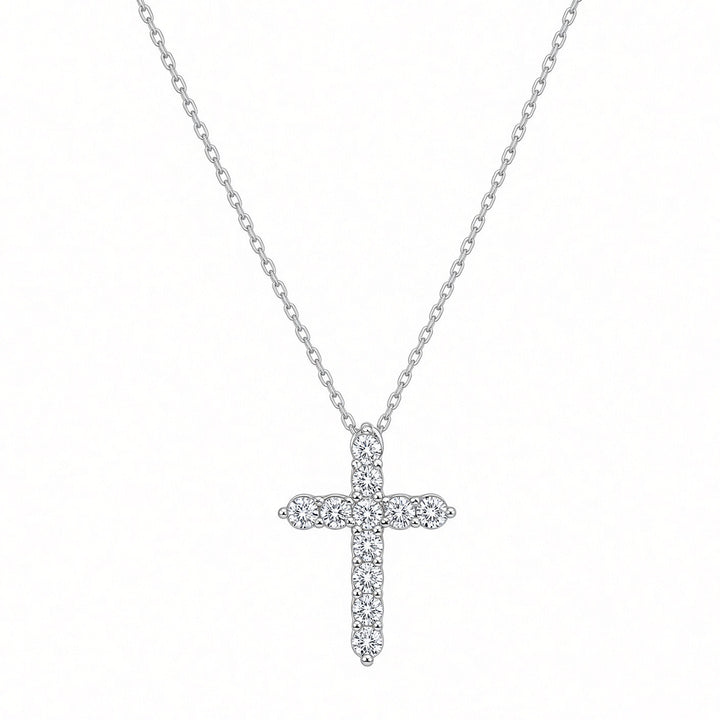 14K White Gold Lab-Grown Diamond Cross Pendant Necklace – 0.64CT