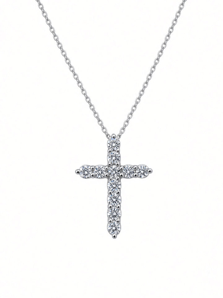 14K White Gold Lab-Grown Diamond Cross Pendant Necklace – 0.64CT