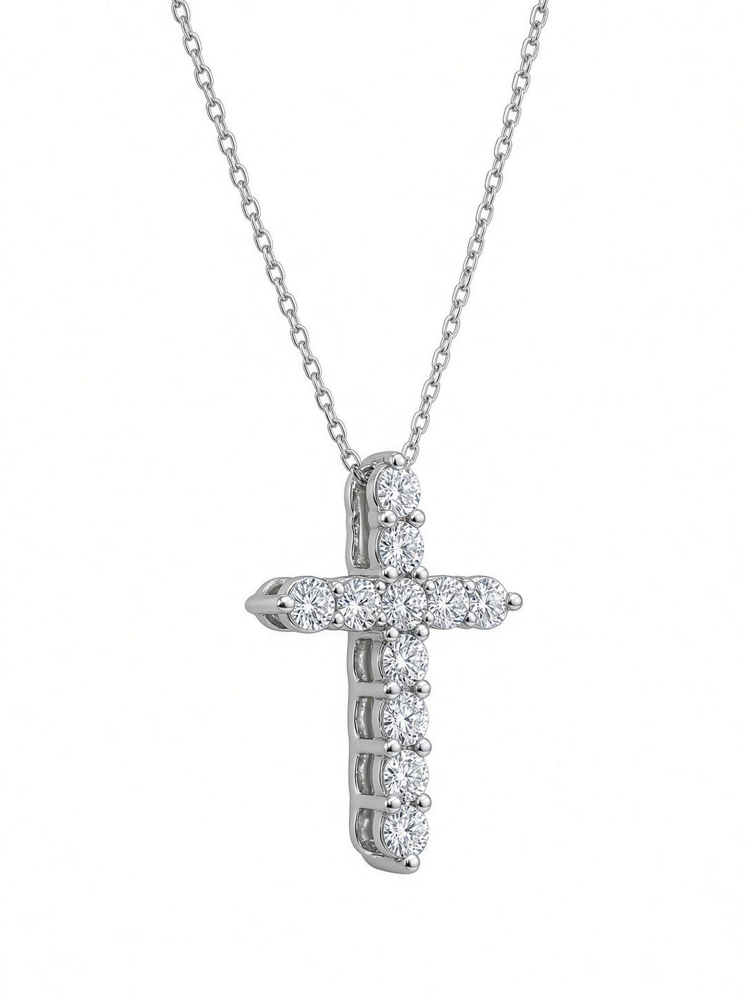 14K White Gold Lab-Grown Diamond Cross Pendant Necklace – 0.64CT