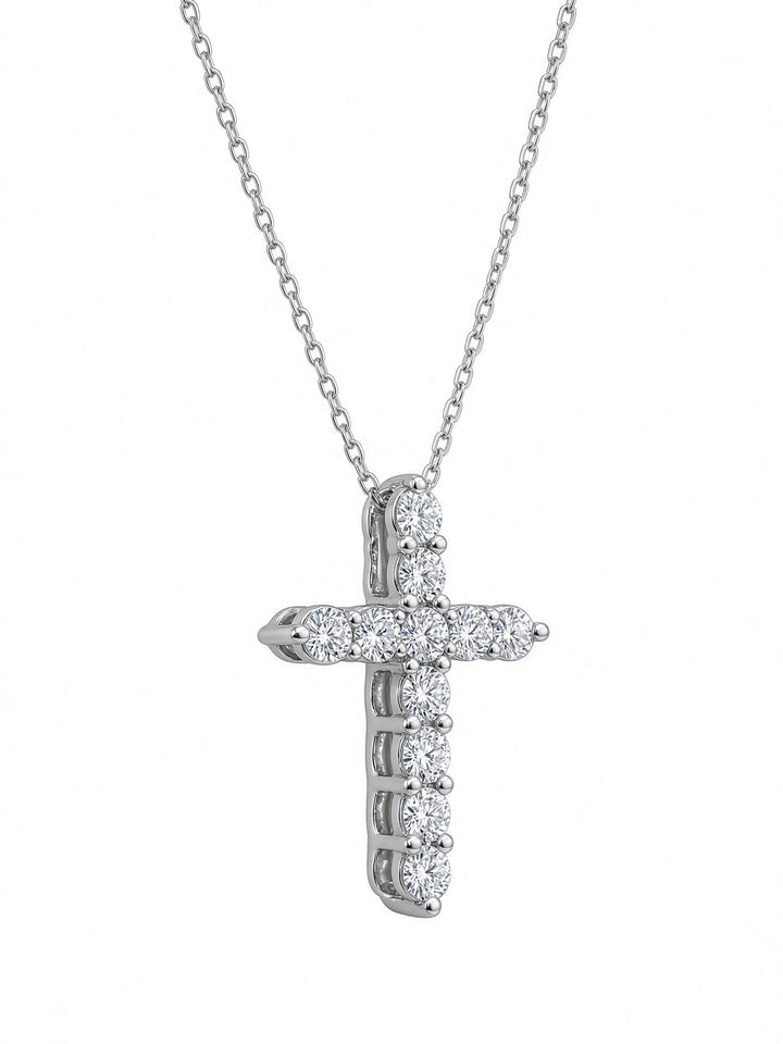 14K White Gold Lab-Grown Diamond Cross Pendant Necklace – 0.64CT