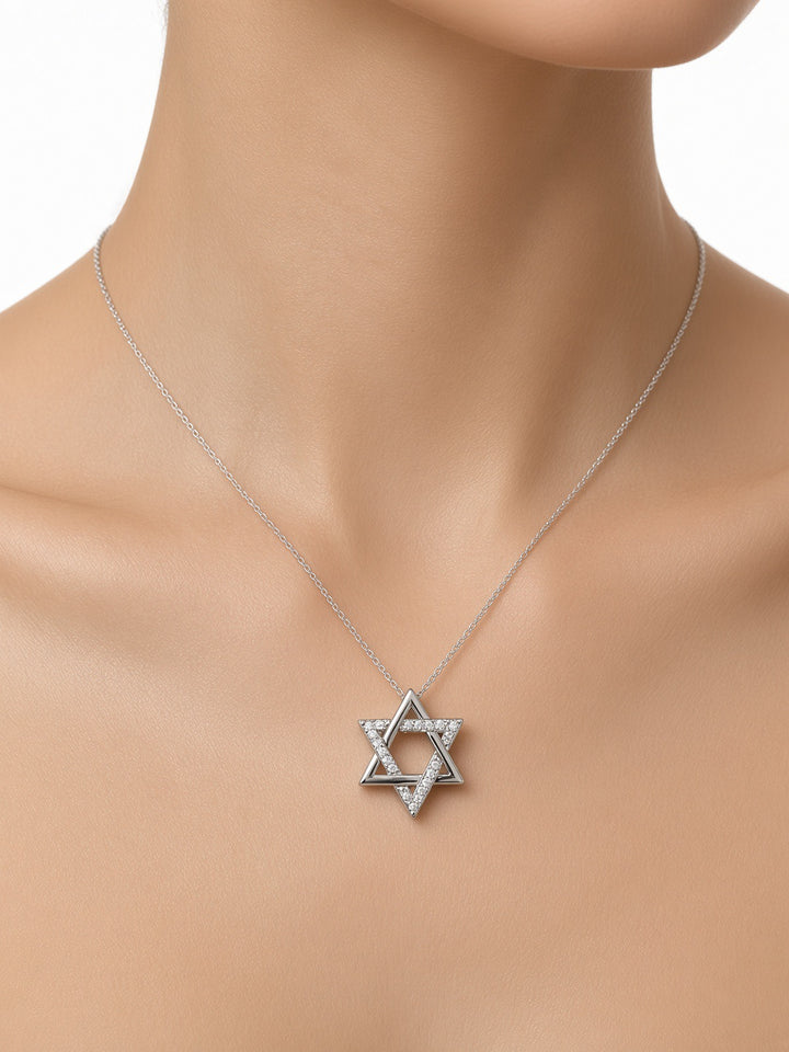 14K White Gold Star of David Necklace – 0.33CT Lab-Grown Diamonds