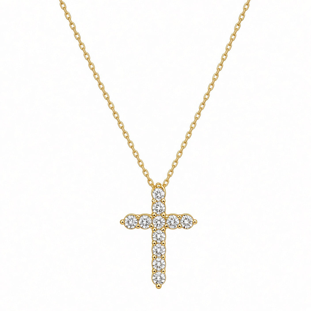 14K White Gold Lab-Grown Diamond Cross Pendant Necklace – 0.64CT