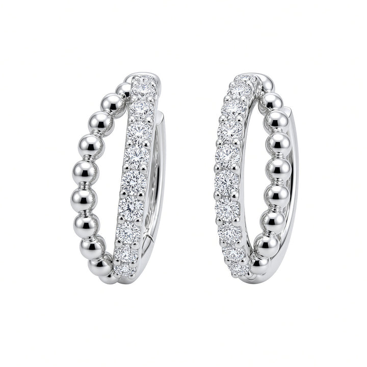 14K White Gold Double-Row Small Hoop Earrings – 0.45CT Lab-Grown Diamonds
