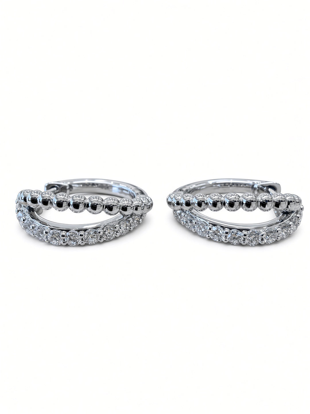 14K White Gold Double-Row Small Hoop Earrings – 0.45CT Lab-Grown Diamonds