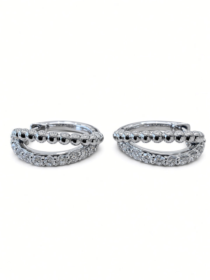 14K White Gold Double-Row Small Hoop Earrings – 0.45CT Lab-Grown Diamonds