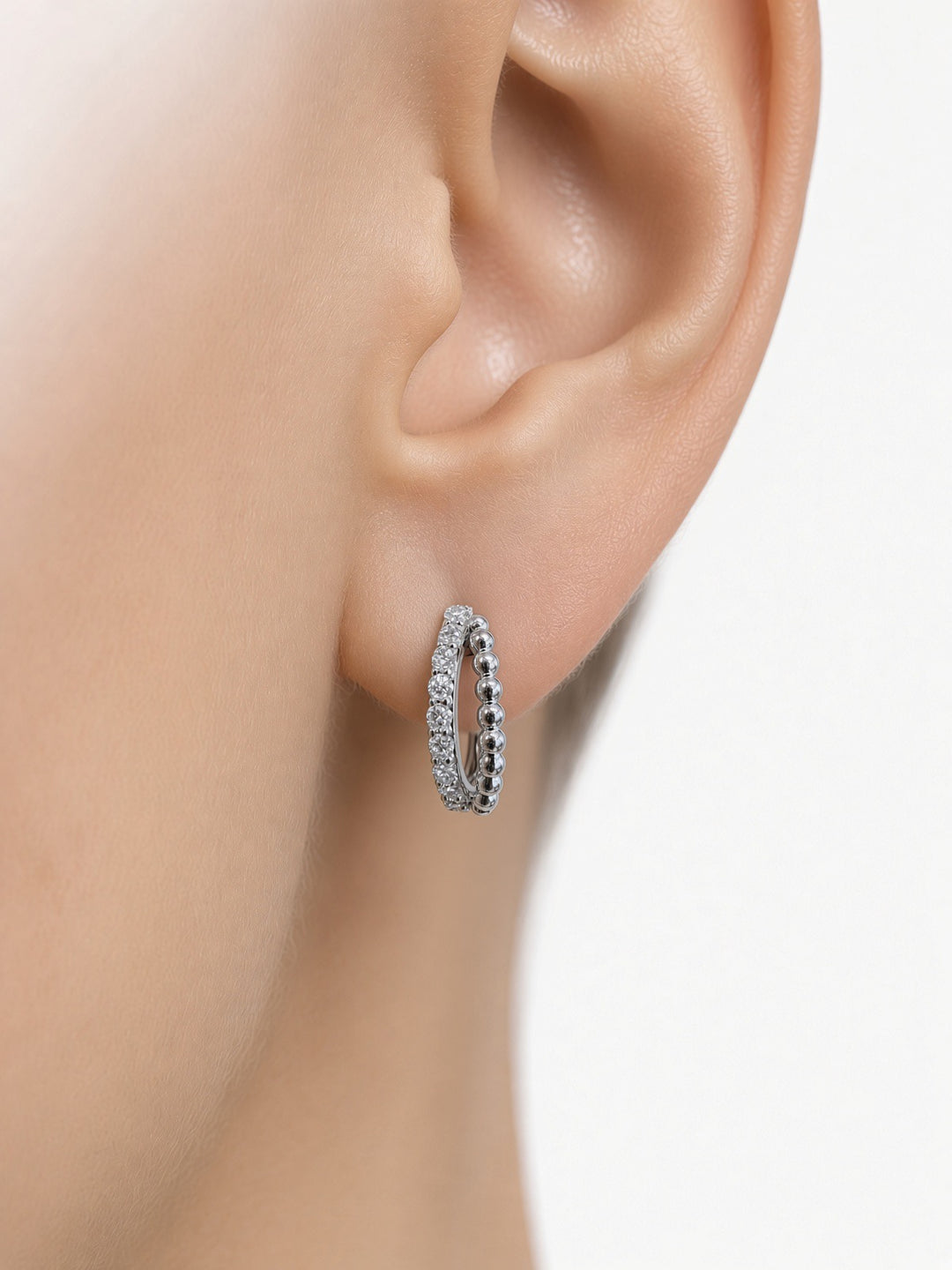 14K White Gold Double-Row Small Hoop Earrings – 0.45CT Lab-Grown Diamonds