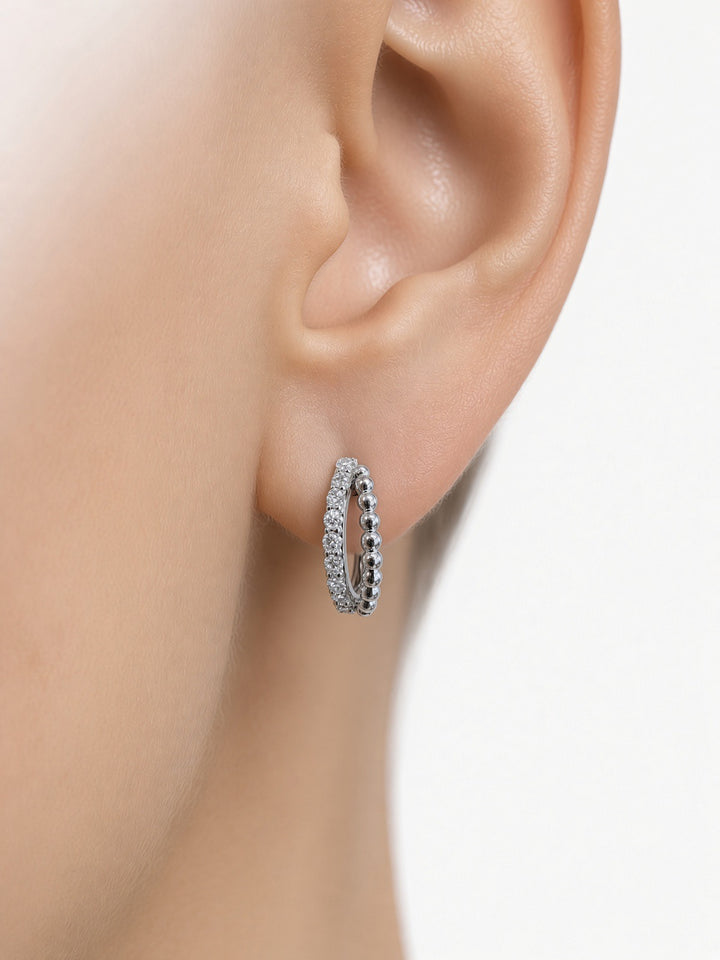 14K White Gold Double-Row Small Hoop Earrings – 0.45CT Lab-Grown Diamonds