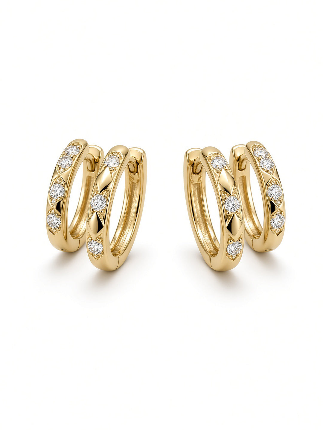 14K Gold Double-Row Huggy Earrings – 0.18CT Lab-Grown Diamonds