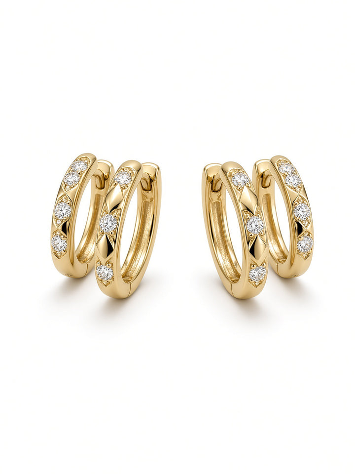 14K Gold Double-Row Huggy Earrings – 0.18CT Lab-Grown Diamonds